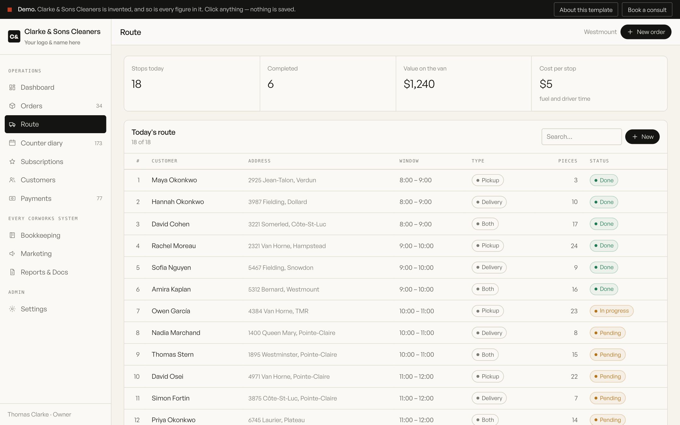 Local shops & routes demo
